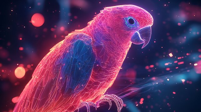 Beautiful neon hologram parrot high resolution picture