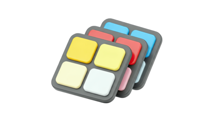 Colorful Square Trays Stacked on White Background