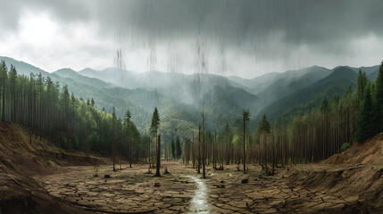  A picture showing the effects of acid rain on forest due to environmental pollution