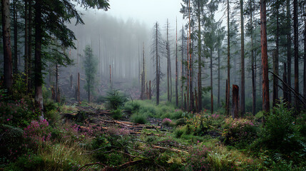  A picture showing the effects of acid rain on forest due to environmental pollution