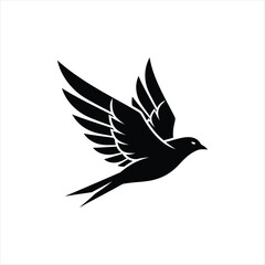 Simple black silhouette of a flying bird icon design