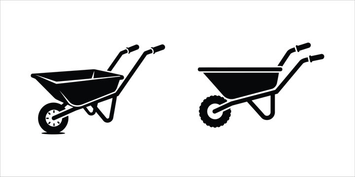 Detailed side view icon of a wheelbarrow for yard work and construction