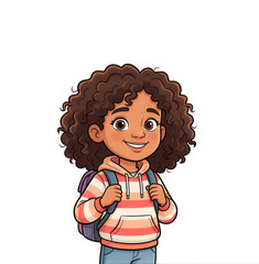 Young  black girl ready for school. cartoon illustration 