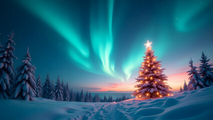 Christmas Tree Under Aurora Borealis 1.