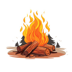 Burning Fire and Match Vector Illustration with Flames and Heat Icon
