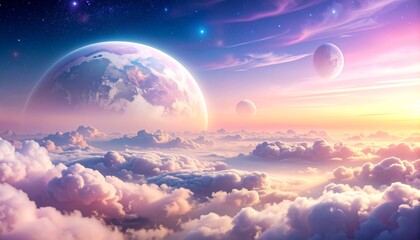 mountain landscape background with beautiful planet