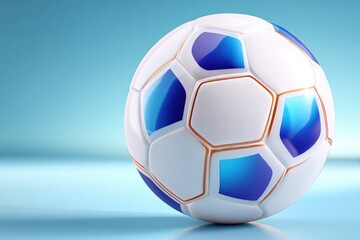 Obraz premium Close up of a white soccer ball with colorful hexagonal panels against a blue sky