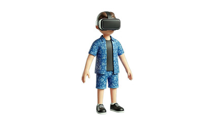 3D Cartoon Boy Wearing VR Headset on White Background