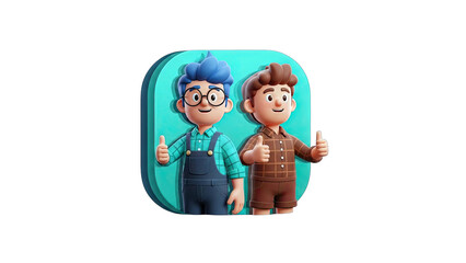 3D Cartoon Boys Giving Thumbs Up on Teal Background