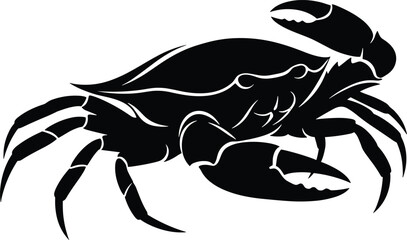Black silhouette of a crab animal crustacean  crab, black, silhouette, animal, crustacean, sideways, claws, legs, white background, zodiac sign, cancer, white, outlines, facing, right, plain, backgrou