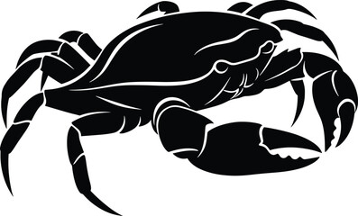 Black silhouette of a crab animal crustacean crab, black, silhouette, animal, crustacean, sideways, claws, legs, white background, symbol, seafood, ocean, marine life, white, background, showcasing, b