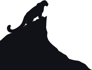 Black silhouette of cat on rock mountain black, silhouette, cat, rock, mountain, animal, feline, peak, white background, symbol, shape, form, minimalist, simple, solid colors, sitting, rocky, against,