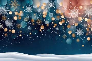 Elegant winter floral garlands with gold leaves and snowflakes on a dark blue background