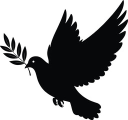 Black silhouette of dove flying with olive branch white background dove, silhouette, black, white background, flying, olive branch, bird, peace symbol, animal, symbol, monochrome, simple, minimalist, 