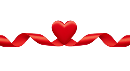 Vibrant red heart elegantly framed by flowing satin ribbon on deep black symbolizing passionate love romance heartfelt