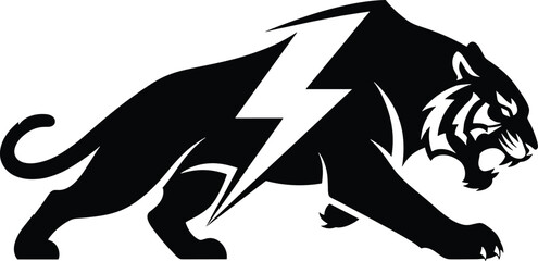 Black tiger with lightning bolt white animal tiger, black, white, lightning bolt, animal, predator, claw, walking, aggressive, monochrome, silhouette, stylized, bold lines, sharp claws, fierce, dynami
