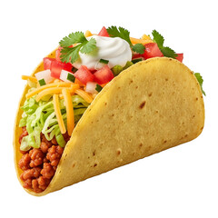 Delicious taco with beans cheese lettuce tomatoes and sour cream