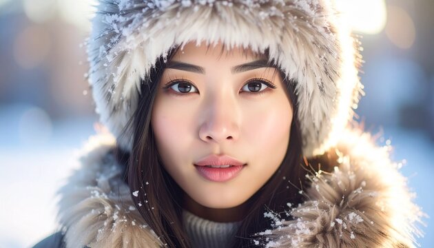close up of woman's face in winter clothes
