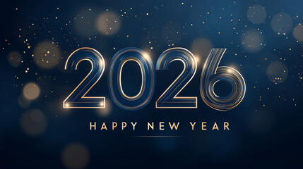 happy new year 2026 dark blue and gold digital graphic background