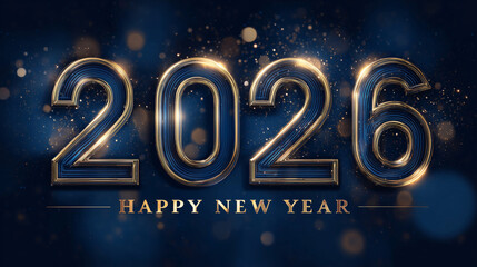 happy new year 2026 dark blue and gold digital graphic background