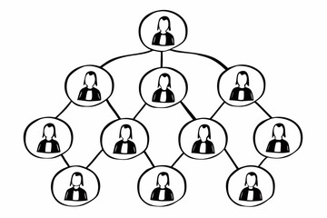 Flat Vector Organization Hierarchy Diagram with People Icons &mdash; Minimal Corporate Structure Design
