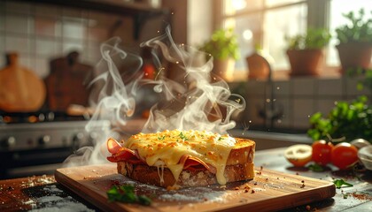 bread with on the table with cheese