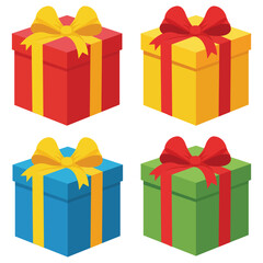 Joyful Present Selection A collection of vibrant gift boxes, each adorned with a cheerful bow, creates a festive and inviting scene, perfect for celebrations and sharing happiness.