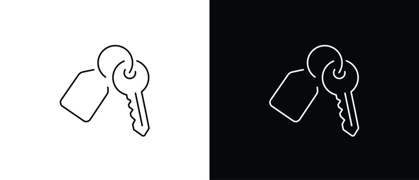 Key icon with keychain. Key icon. Classic key. Vector illustration of a key with a transparent and black background. Editable stroke.