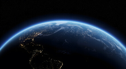 Earth at night from space with glowing city lights 1