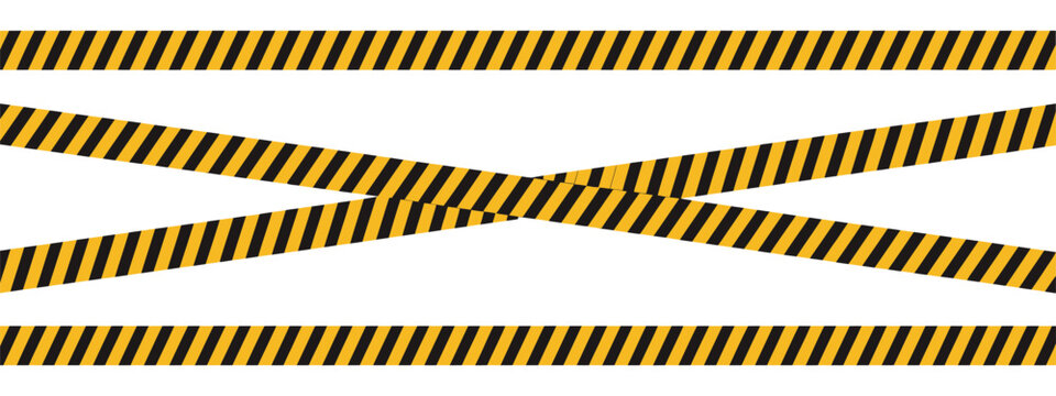 Caution Tape Vector Illustration with Horizontal and Crossed Black Yellow Stripes for Warning Barricades, Construction Zones, and Crime Scenes