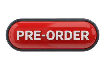 3d icon glossy red pre-order button ready to use, simple design . Isolated on transparent background, png