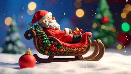 Handmade Santa Sleigh in Modeling Clay Scene