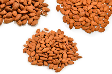 Almonds isolated on white background.