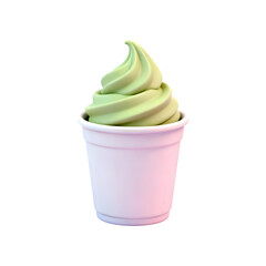 Delicious green tea soft serve ice cream in white cup