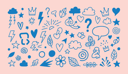 Obraz premium Hand drawn doodle symbol collection with hearts stars clouds and playful icons