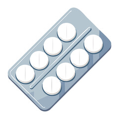 White pharmaceutical tablet blister strip for medical drug treatment and healthcare pharmacy medication delivery services concept