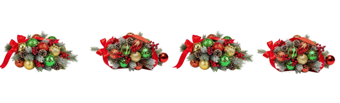 Christmas decoration bouquet set isolated on white background