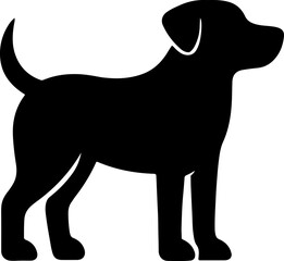 Simple black silhouette of a dog standing in a profile view.