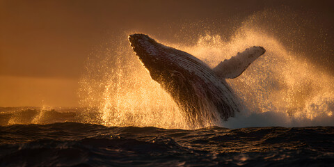 Majestic humpback whale breaching ocean surface nature minimal