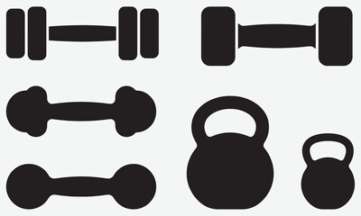 Dumbbell and Kettlebell Icon Set. Vector Silhouettes of Gym Weights