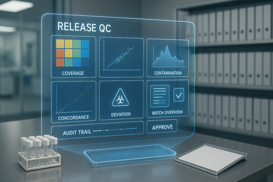 Transparent Digital Dashboard for Biomanufacturing Control Showing Coverage Contamination Concordance Deviation and Batch Approval in a Laboratory Setting with Data Analytics