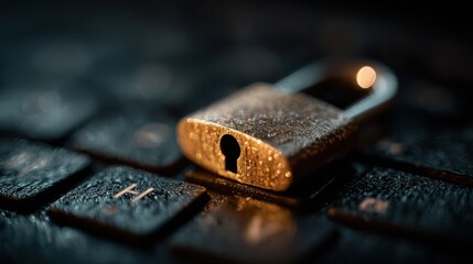 Padlock on keyboard represents online data security and user authentication for privacy and cybersecurity measures