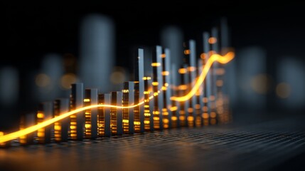 Data Visualization with Rising Graph and Orange Line Wave in Abstract Background for Business and Technology Concepts