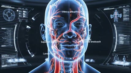 Futuristic holographic projection of human vascular system with data displays - Powered by Adobe