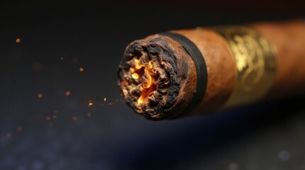 Close Up of a Cigar Being Lit with a Lighter, Emitting Smoke in a Relaxing Ambient Setting 
