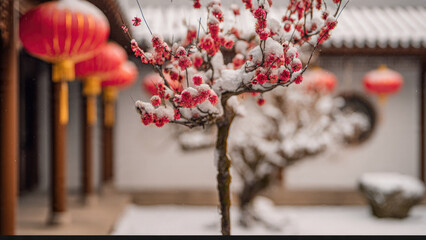 Winter Plum Blossoms with Snow