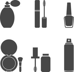 Makeup Tools and Cosmetic Black and White Silhouette Set