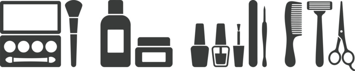 Beauty Salon and Cosmetic Black and White Silhouette Set