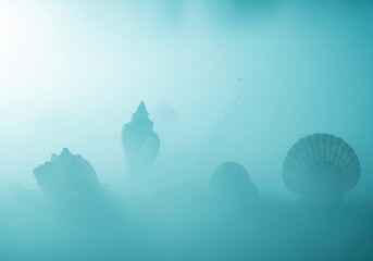Seashells in a misty, ethereal, underwater environment