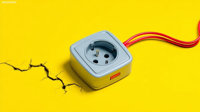 Electric socket with plug concept, connection and disconnection. Broken link or 404 error idea with unplugged wires.